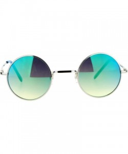 Round Small Round Circle Frame Sunglasses Metal Spring Hinge Mirror Lens - Silver (Green Mirror) - CW187ERNTIH $10.91