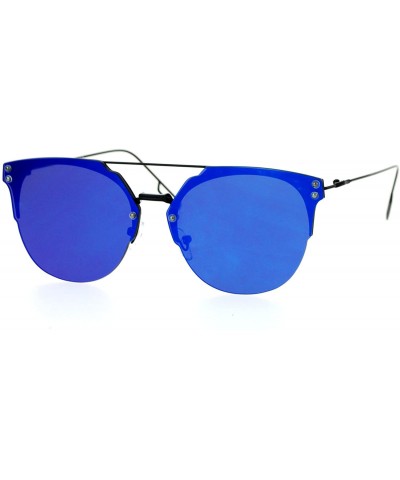 Wayfarer Mirrored Mirror Hipster Rimless Horn Rim Sunglasses - Black Blue - C312DST64I3 $23.31