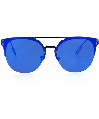 Wayfarer Mirrored Mirror Hipster Rimless Horn Rim Sunglasses - Black Blue - C312DST64I3 $12.27