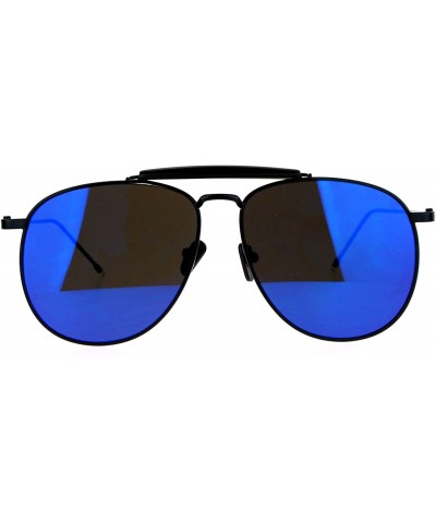 Aviator Retro Hipster Fashion Aviator Sunglasses Unisex Flat Style Metal Frame - Black (Blue Mirror) - CH187IGLMHO $11.24