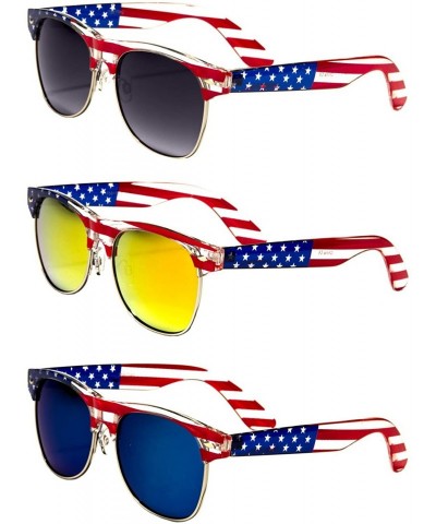 Wayfarer Classic American Patriot Flag Sunglasses USA Half Rim Round - All 3 Pairs - CG11AFNF7E7 $21.37