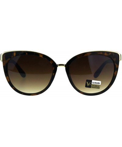 Cat Eye Womens Luxury Metal Brow Trim Oversize Cat Eye Designer Sunglasses - Tortoise Brown - C6180C9GYNX $8.89
