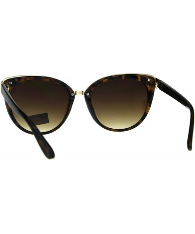 Cat Eye Womens Luxury Metal Brow Trim Oversize Cat Eye Designer Sunglasses - Tortoise Brown - C6180C9GYNX $8.89