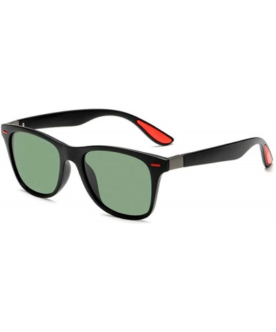 Square Polarized Sunglasses Classic Plastic Driving - Black Green - CQ190RAS0MW $30.76