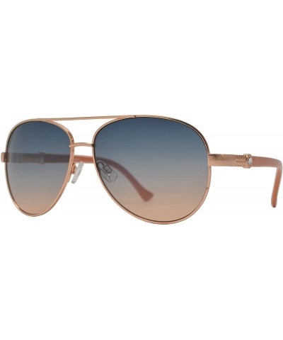 Aviator Womens Classic Aviator Sunglasses with Rhinestone Crystal - UV Protection - Coral + Blue Pink Lens - C31903X64HE $15.03