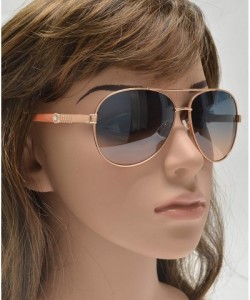 Aviator Womens Classic Aviator Sunglasses with Rhinestone Crystal - UV Protection - Coral + Blue Pink Lens - C31903X64HE $15.03