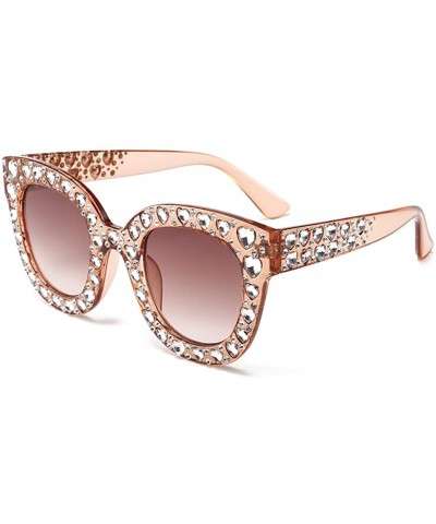 Oversized Womens Oversized Rhinestone Sunglasses Square Sun Glasses Women Accessories - Light Brown - CZ18EIKYXEZ $25.44