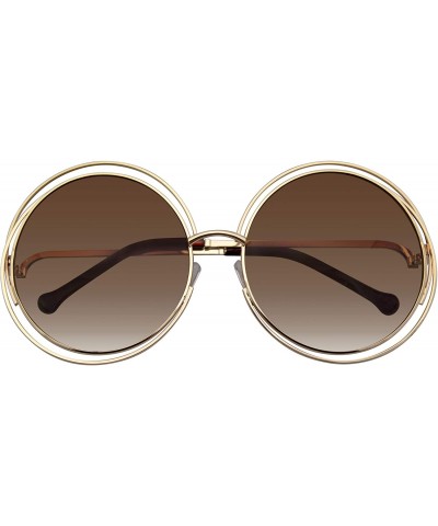 Oversized Round Sunglasses Double Wire Big Oversize Boho Circle Lens - Brown - CS18U2ER6OL $11.10