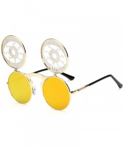 Round Vintage Flip Up Sunglasses Juniors John Lennon Style Circle Sun Glasses - Goldc16 - C218RN6L4I6 $15.24