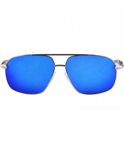 Oval Polarized Sunglasses Men's Metal Frame UV400 Glasses-SG15808182 - 1581 Silver&ebony/Redsandalwood - C818LU2EAS6 $20.79