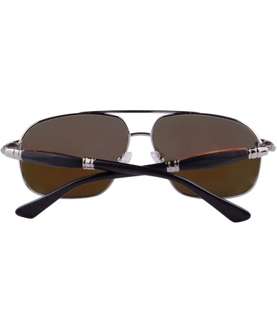 Oval Polarized Sunglasses Men's Metal Frame UV400 Glasses-SG15808182 - 1581 Silver&ebony/Redsandalwood - C818LU2EAS6 $21.54