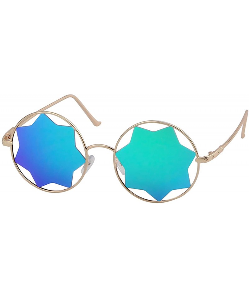Rimless Round Sunglasses Trendy Unisex Glasses Star Mirrored Lens Circle Sunglasses - Gold Frame Green Lens - C118HG0R33A $27.72