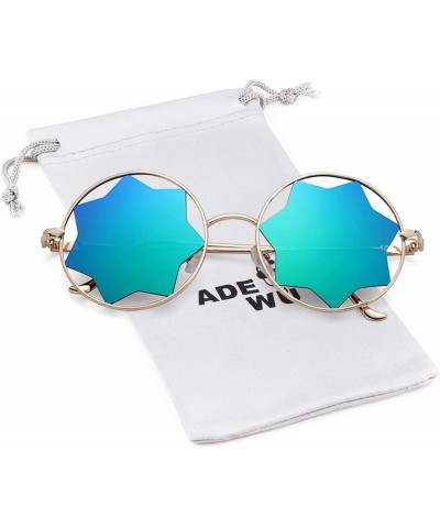 Rimless Round Sunglasses Trendy Unisex Glasses Star Mirrored Lens Circle Sunglasses - Gold Frame Green Lens - C118HG0R33A $10.44