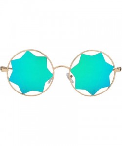 Rimless Round Sunglasses Trendy Unisex Glasses Star Mirrored Lens Circle Sunglasses - Gold Frame Green Lens - C118HG0R33A $27.72