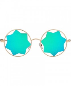 Rimless Round Sunglasses Trendy Unisex Glasses Star Mirrored Lens Circle Sunglasses - Gold Frame Green Lens - C118HG0R33A $10.44