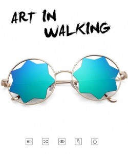 Rimless Round Sunglasses Trendy Unisex Glasses Star Mirrored Lens Circle Sunglasses - Gold Frame Green Lens - C118HG0R33A $27.72