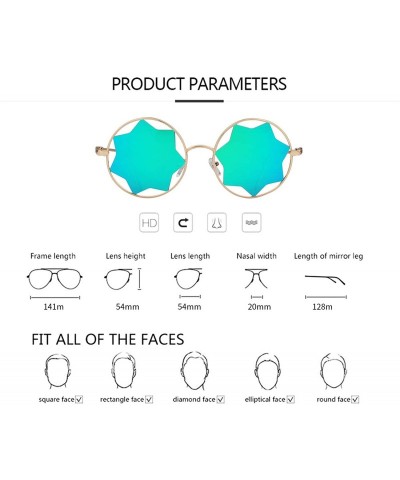 Rimless Round Sunglasses Trendy Unisex Glasses Star Mirrored Lens Circle Sunglasses - Gold Frame Green Lens - C118HG0R33A $27.72
