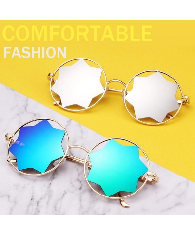 Rimless Round Sunglasses Trendy Unisex Glasses Star Mirrored Lens Circle Sunglasses - Gold Frame Green Lens - C118HG0R33A $10.44