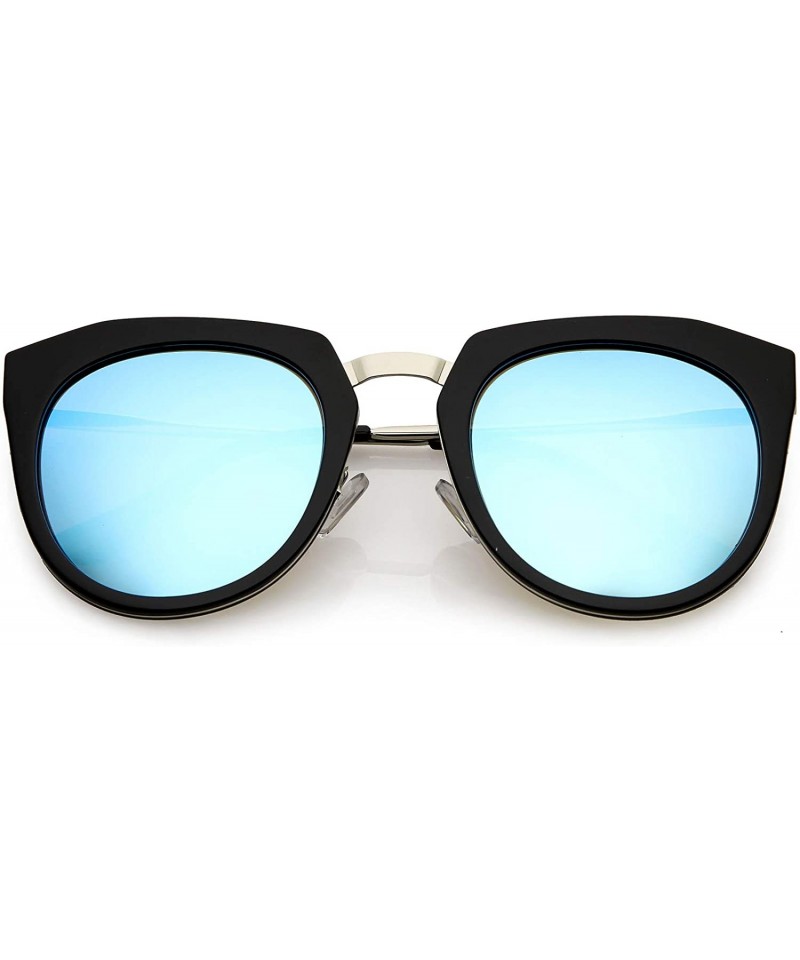 Cat Eye Polarized Oversize Cat Eye Sunglasses For Women Metal Trim Colored Mirror Lens 53mm - Black / Blue Mirror - CG12MATNX...