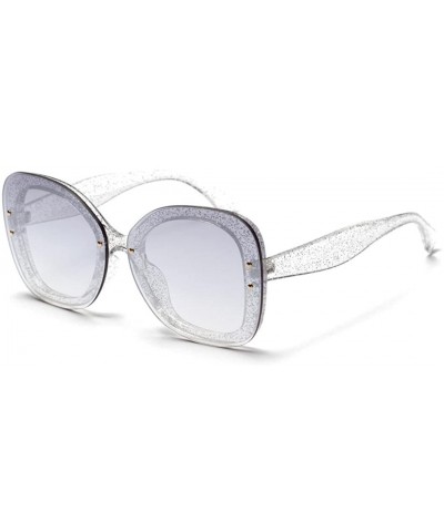 Oversized Women's Retro Cat Eye Large Shades Frame UV Protection Polarized Sunglasses - Silver - CP18EDHTA42 $13.19