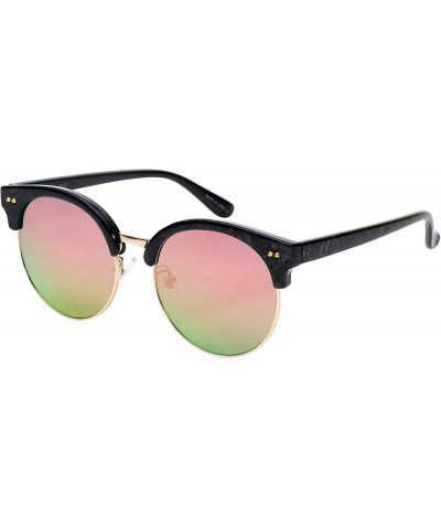 Round Retro Inspired Horned Rim Half Frame Flat Lens Sunglasses 32115SL-FLREV - Marble - CK12IK302OJ $20.53