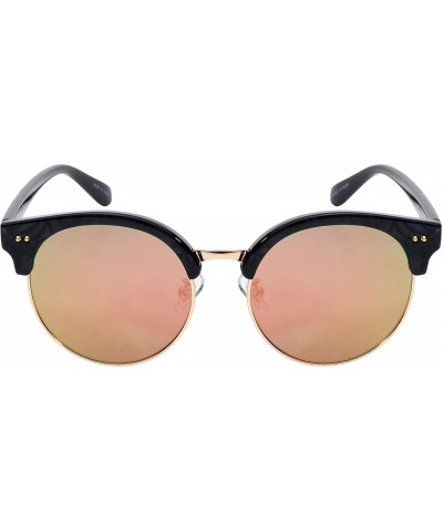 Round Retro Inspired Horned Rim Half Frame Flat Lens Sunglasses 32115SL-FLREV - Marble - CK12IK302OJ $7.67