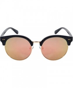 Round Retro Inspired Horned Rim Half Frame Flat Lens Sunglasses 32115SL-FLREV - Marble - CK12IK302OJ $7.67