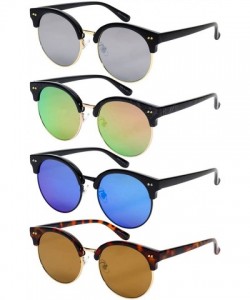 Round Retro Inspired Horned Rim Half Frame Flat Lens Sunglasses 32115SL-FLREV - Marble - CK12IK302OJ $7.67