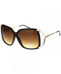 Rectangular Womens Butterfly Plastic Designer Metal Ribbon Arm Sunglasses - Black Gold Light Brown - CN18LNNRC7Z $9.70