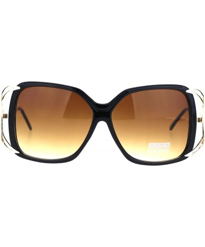 Rectangular Womens Butterfly Plastic Designer Metal Ribbon Arm Sunglasses - Black Gold Light Brown - CN18LNNRC7Z $9.70