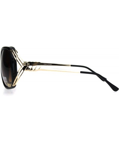 Rectangular Womens Butterfly Plastic Designer Metal Ribbon Arm Sunglasses - Black Gold Light Brown - CN18LNNRC7Z $9.70