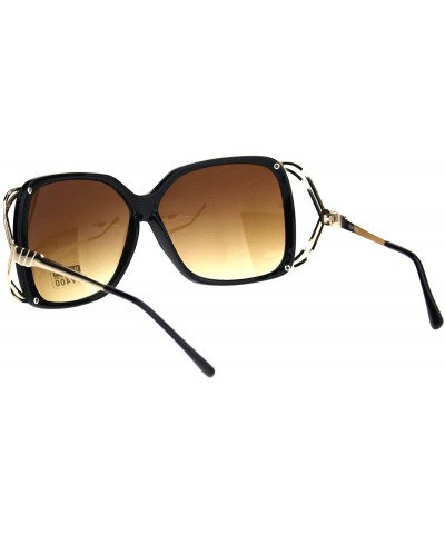 Rectangular Womens Butterfly Plastic Designer Metal Ribbon Arm Sunglasses - Black Gold Light Brown - CN18LNNRC7Z $9.70