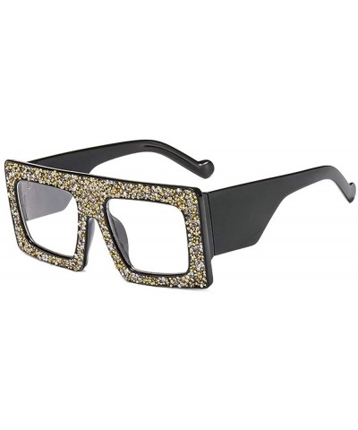 Square Vintage Sunglasses Designer Diamond Gradient - Black&clear - CQ18SICRWM7 $11.04