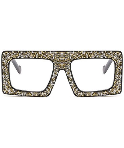 Square Vintage Sunglasses Designer Diamond Gradient - Black&clear - CQ18SICRWM7 $11.04