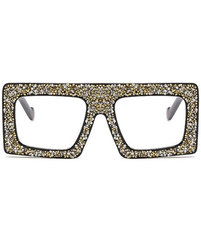 Square Vintage Sunglasses Designer Diamond Gradient - Black&clear - CQ18SICRWM7 $11.04