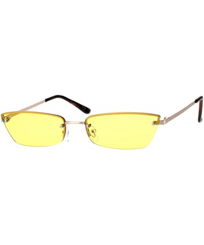 Rectangular Womens Half Rim Rimless Style Sunglasses Skinny Rectangular Color Lens - Gold (Yellow) - C018O7OH3Q6 $9.81