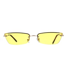 Rectangular Womens Half Rim Rimless Style Sunglasses Skinny Rectangular Color Lens - Gold (Yellow) - C018O7OH3Q6 $9.81