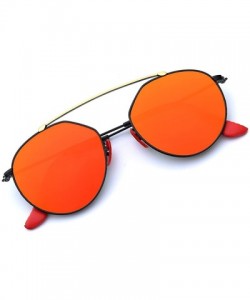 Round Italy made Bridge Sunglasses Corning natural Glass lens Genuine Leather Arms - CY180E283CX $44.25