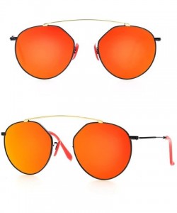 Round Italy made Bridge Sunglasses Corning natural Glass lens Genuine Leather Arms - CY180E283CX $44.25