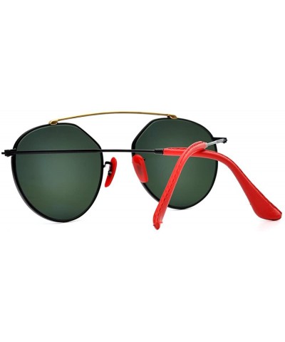 Round Italy made Bridge Sunglasses Corning natural Glass lens Genuine Leather Arms - CY180E283CX $44.25