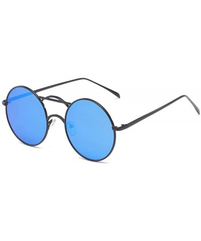 Goggle Stylish Metallic Sunglasses Retro Round Sunglasses Color Film Reflective Taillights Glasses - Gold Framed in Pink - CX...
