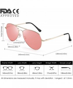 Aviator Aviator Sunglasses for Men Women Flat Lens Metal Frame with Spring Hinges UV400 Protection - Gold/Tinted Pink - CH18A...