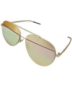 Aviator 90s Sunglasses Aviators Style Gold Frame Rectangle Mirror Lens 55mm - Gold/Pink - CN12FU83H6H $18.00