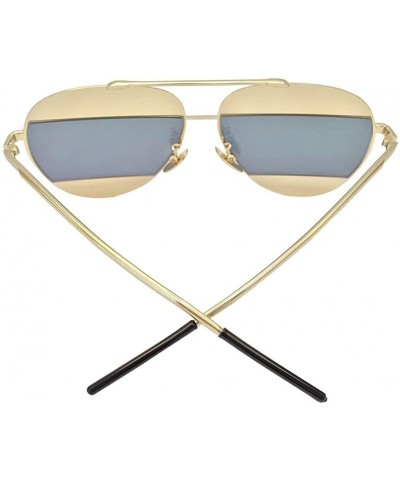 Aviator 90s Sunglasses Aviators Style Gold Frame Rectangle Mirror Lens 55mm - Gold/Pink - CN12FU83H6H $18.00