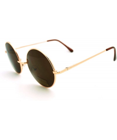 Round 70s Hippie Circle Lens Musician Groovy Wire Rim Sunglasses - Gold Brown - CK11HV9P1XB $7.76