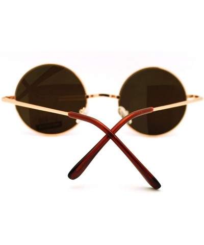 Round 70s Hippie Circle Lens Musician Groovy Wire Rim Sunglasses - Gold Brown - CK11HV9P1XB $7.76