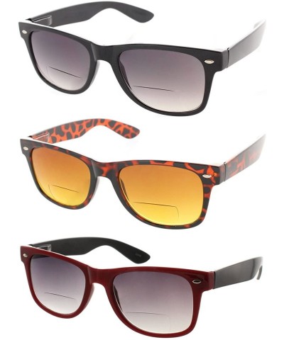 Shield Cabo 3 Pack Trendy Bifocal Sunglasses UV400 Protection - 1 Black - 1 Tortoise - 1 Red - CS18EGST4UT $13.93