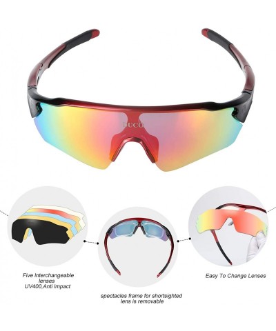 Goggle Polarized Sunglasses Interchangeable Baseball - 0021red - CH18SM7TNR4 $18.07
