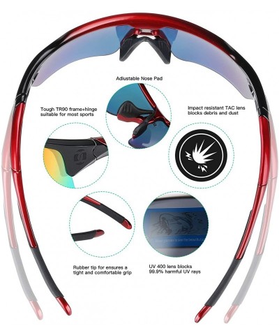 Goggle Polarized Sunglasses Interchangeable Baseball - 0021red - CH18SM7TNR4 $18.07