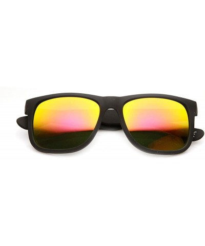 Sport Action Sports Square Color Mirror Flash Lens Active Horn Rimmed Sunglasses - Black Fire - CD11VK81WMD $10.19